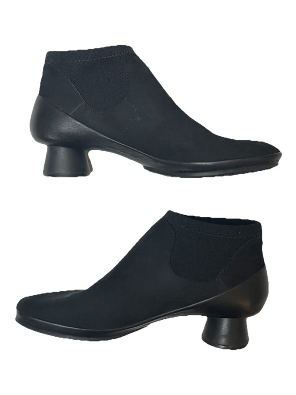 Camper Black Leather Ankle Boots EU 39 US 9 Sculptural Heel Slip On Booties